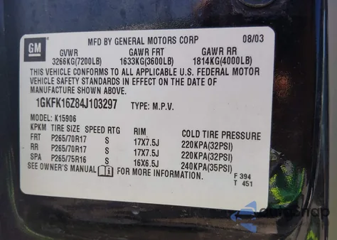 2004 GMC Yukon Xl 1500 Slt z USA, uszkodzony, nr VIN 1GKFK16Z84J103297